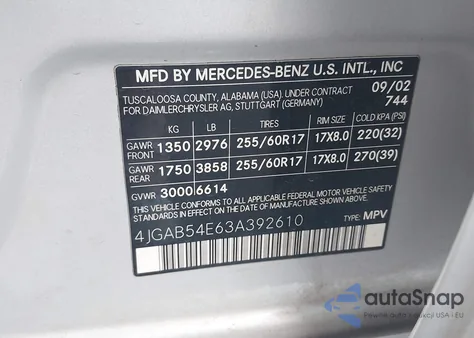 2003 Mercedes-Benz Ml 320 из США, поврежденный, VIN 4JGAB54E63A392610